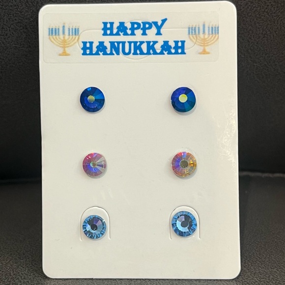 Crystal Post Earrings - Happy Hanukkah - Picture 1 of 4